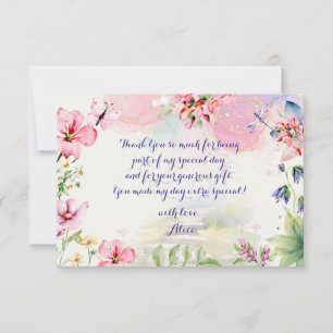 Carte De Remerciements Flutter et tourbillon Fairy garden aquarelle anniv