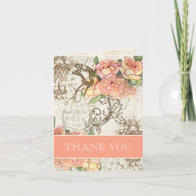 Carte De Remerciements Flutterbyes 'n Roses Élégant Remerciements de Mari (Devant)