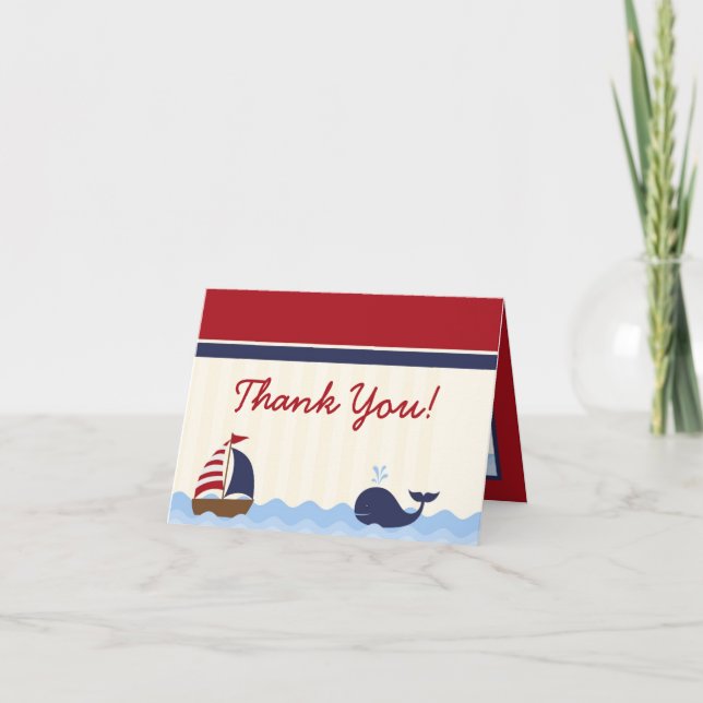Carte De Remerciements Folded Thank you Card Ahoy Nautical Whale Boat (Devant)