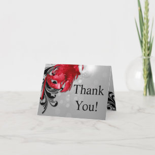 Carte De Remerciements Folded Thank You Card Red on Silver Masquerade