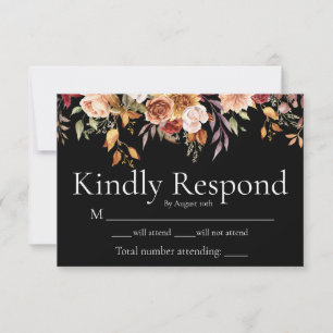 Carte De Remerciements Foliage d'automne moderne Floral Black Wedding Car