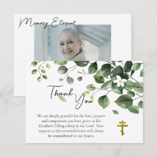 Carte De Remerciements Foliage with White Flower Photo Orthodox Memorial 