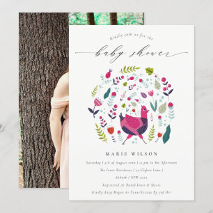 Carte De Remerciements Folk Farm Floral Birdie Baby shower photo Invitati
