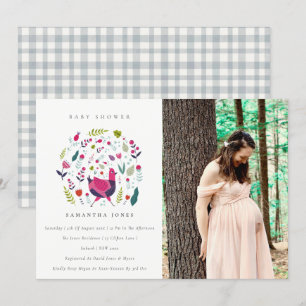 Carte De Remerciements Folk Farm Floral Birdie Baby shower photo Invitati