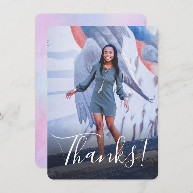 Carte De Remerciements Fond complet de photo en aquarelle pastel violet (Devant / Derrière)