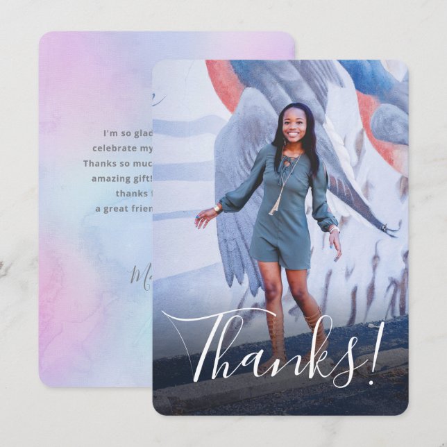 Carte De Remerciements Fond plein photo aquarelle pastel violet (Devant / Derrière)