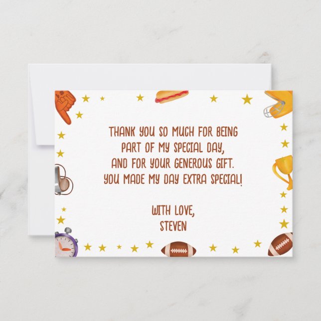 Carte De Remerciements football américain sport ballon enfants anniversai (Devant)