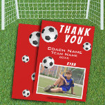 Carte De Remerciements Football Ball Red Sports Entraîneur<br><div class="desc">Football Football Ball Red Sports Merci Carte d'entraîneur. Soccer merci carte d'entraîneur avec photo, merci texte, nom de l'entraîneur, nom de l'équipe, année, votre nom et balles de football. Carte de remerciements photo - ajoutez votre photo au modèle. Personnalisez la carte avec les noms et votre texte. Super carte de...</div>