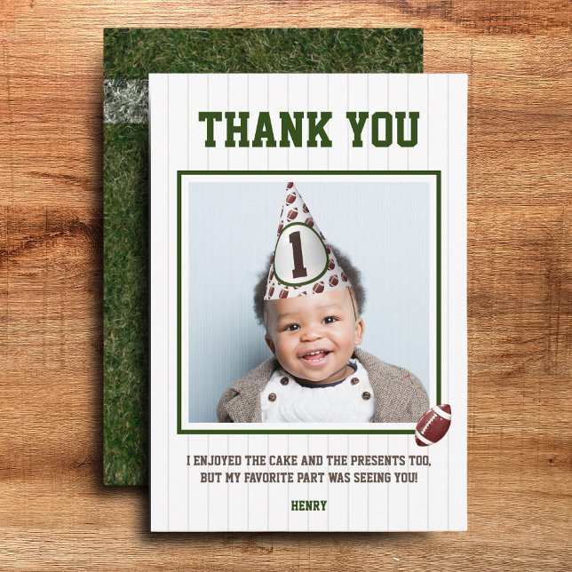 Carte De Remerciements Football Première année en bas Anniversaire photo (Football thank you card)