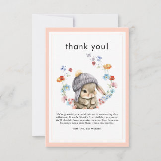 Carte De Remerciements Forest Animal Bunny Botanical 1st Birthday 
