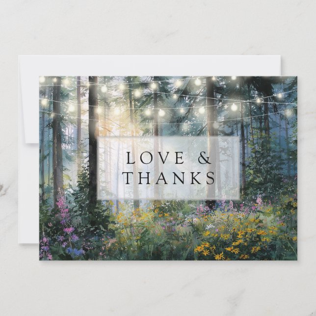 Carte De Remerciements Forest String Lights Floral Rustic Wedding Photo (Devant)