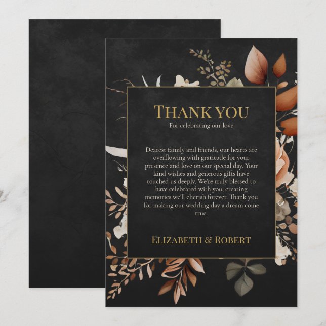 Carte De Remerciements Forest Witch Black Floral Wedding Thank You Card (Devant / Derrière)
