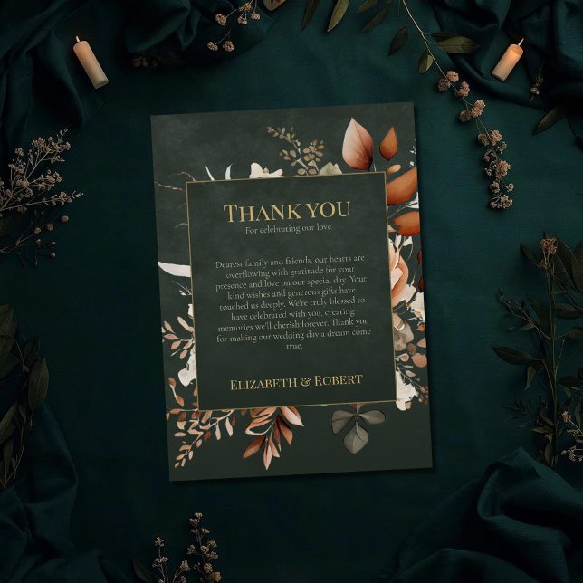 Carte De Remerciements Forest Witch Green Floral Wedding Thank You Card (Forest Witch Green Floral Wedding Thank You Card on a dark witchy wedding table with botanicals)