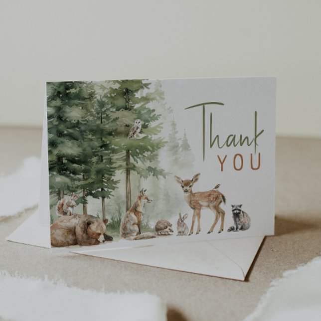 Carte De Remerciements Forêt Bois Animaux Baby shower plié (Créateur téléchargé)