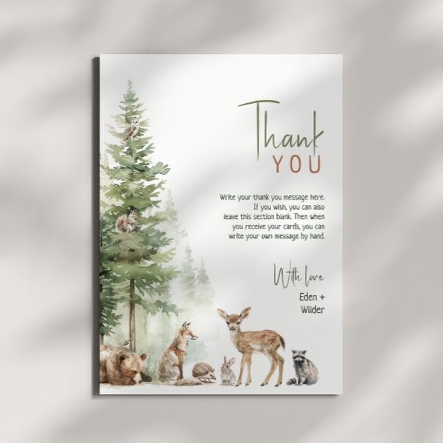 Carte De Remerciements Forêt Bois Animaux Baby shower vertical Plat (Créateur téléchargé)