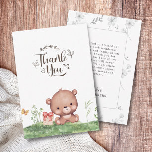 Carte De Remerciements Forêt Cute Ours Floral Baby shower personnalisé