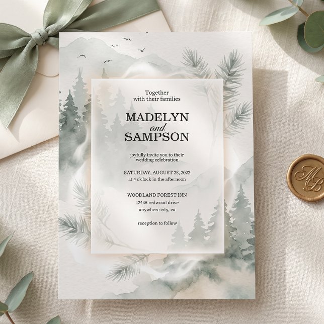 Carte De Remerciements Forêt de pins rustique thème aquarelle mariage  (Créateur téléchargé)