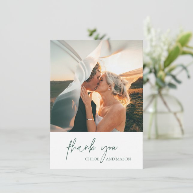 Carte De Remerciements Forêt verte classique Mariage élégant (Debout devant)