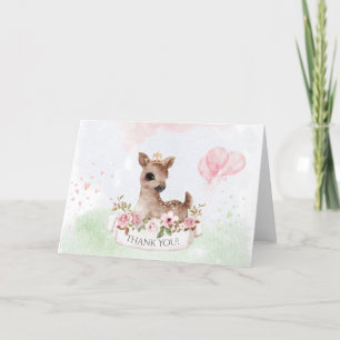 Carte De Remerciements Forêt Woodland Baby Girl Deer Watercolor