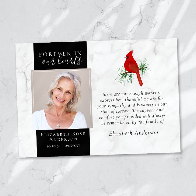 Carte De Remerciements Forever dans nos coeurs Cardinal Photo Sympathie (Créateur téléchargé)