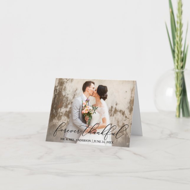 Carte De Remerciements Forever Thankful Elegant Calligraphie Mariage Note (Devant)