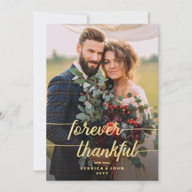 Carte De Remerciements Forever Thankful Gold Calligraphy 2 Mariage photo (Devant)