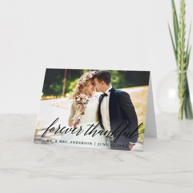 Carte De Remerciements Forever Thankor Moderne Calligraphie Mariage Pold (Devant)