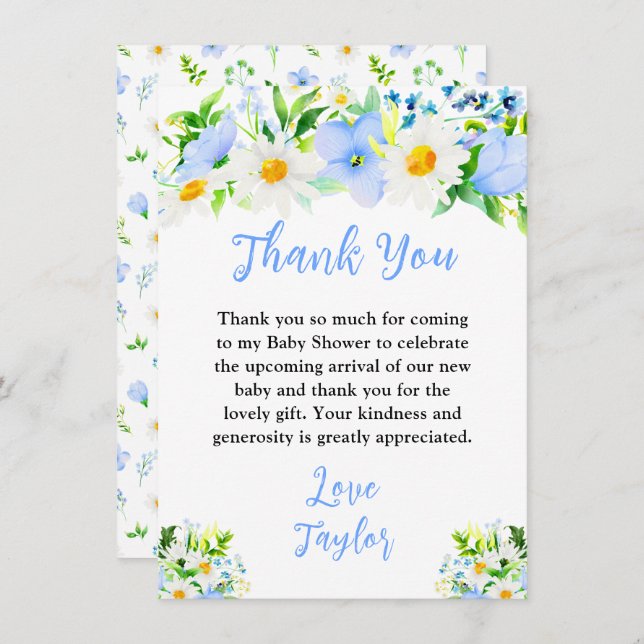 Carte De Remerciements Forget-Me-Nots and Daisies Floral Baby Shower (Devant / Derrière)