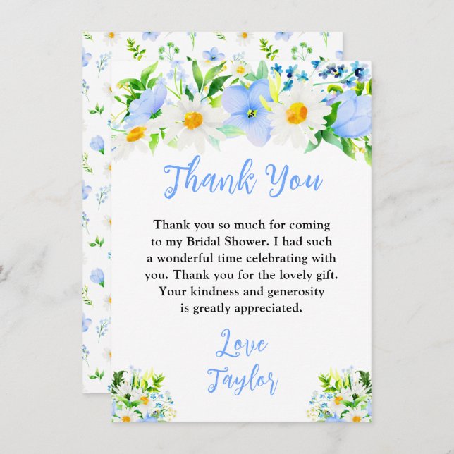 Carte De Remerciements Forget-Me-Nots and Daisies Floral Bridal Shower (Devant / Derrière)