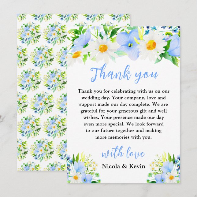 Carte De Remerciements Forget-Me-Nots and Daisies Floral Wedding (Devant / Derrière)