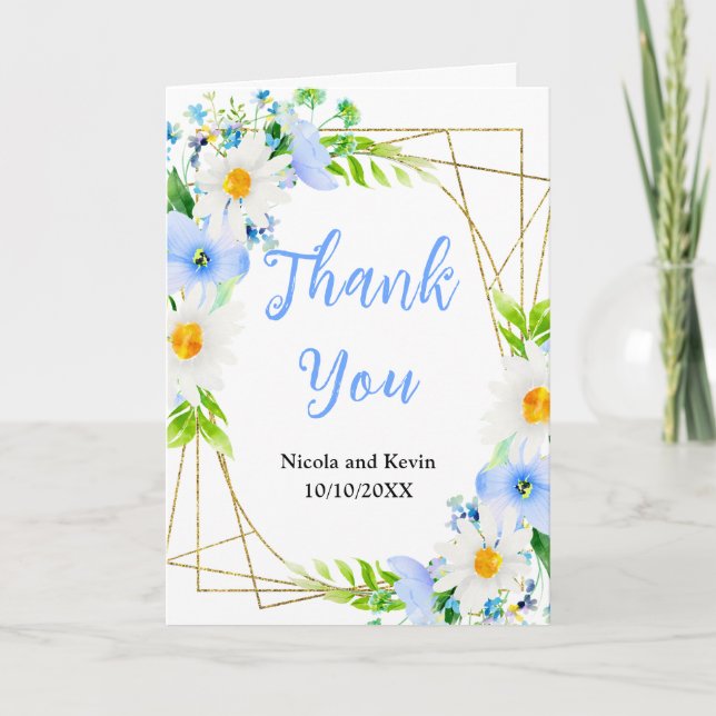 Carte De Remerciements Forget-Me-Nots and Daisies Floral Wedding (Devant)