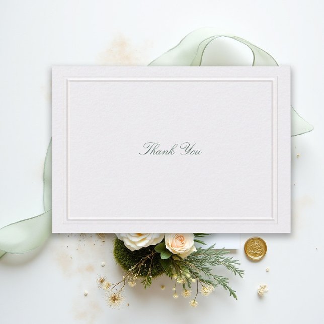 Carte De Remerciements Formal Classic Green Elevated Frame Pearl Wedding (modern classic wedding thank you forest green type double frame formal traditional stately pearl)