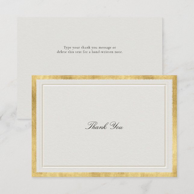 Carte De Remerciements Formal Modern Classic Elevated Gold Ecru Wedding (Devant / Derrière)