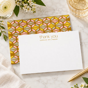 Carte De Remerciements Formes Abstraites Boho Rose Jaune Nom Personnalisé