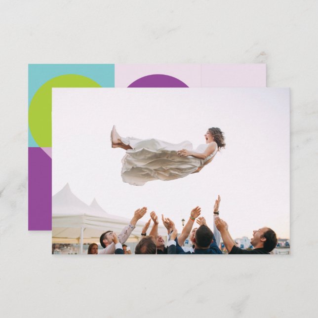 Carte De Remerciements Foto Boda Corazón Azul Turquesa Violeta Gracias (Devant / Derrière)