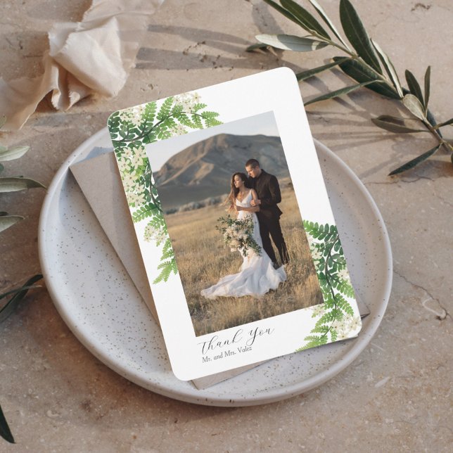 Carte De Remerciements Fougères Fleurissantes Photo Remerciement Mariage (Créateur téléchargé)