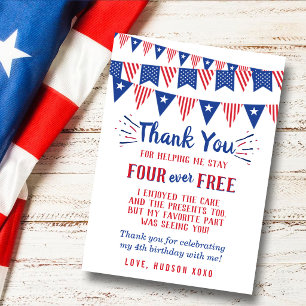 Carte De Remerciements Four Ever Free ! Fête d'anniversaire du 4 juillet