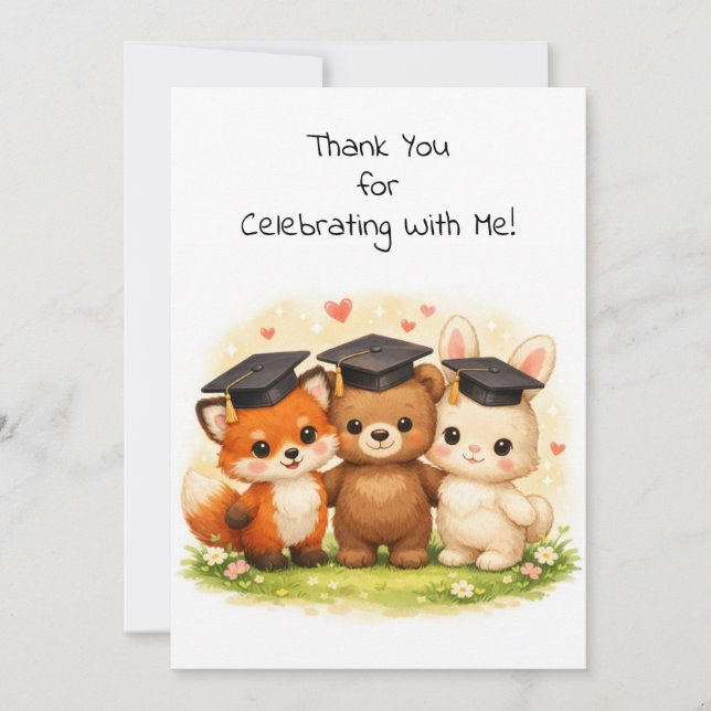 Carte De Remerciements Fox Bear Bunny Preschool Kindergarten Graduation  (Devant)