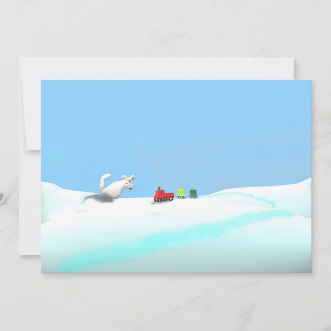 Carte De Remerciements Fox de neige et train de jouet (Devant)