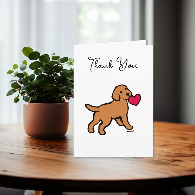 Carte De Remerciements Fox Red Labrador Chiot avec un coeur (Fox Red Labrador Puppy with a Heart Design Thank You Cards for Labrador Owners. Cute Cartoon art.)