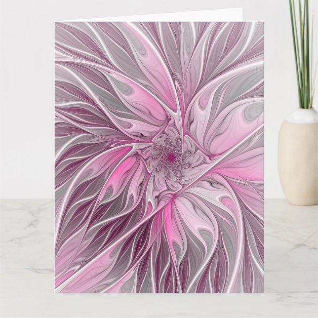 Carte De Remerciements Fractal Pink Flower Dream, Floral Fantasy Pattern (Devant)