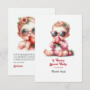Carte De Remerciements Fraise Girl Berry Baby shower doux