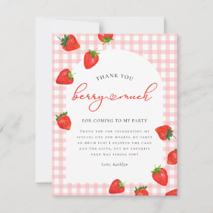 Carte De Remerciements Fraise rose Berry Plaid Anniversaire