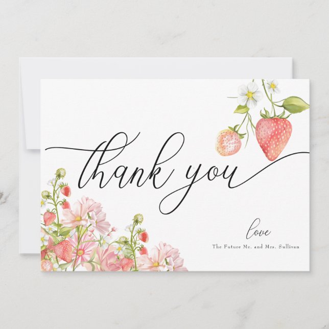 Carte De Remerciements Fraise | Shower de mariage estival  (Devant)