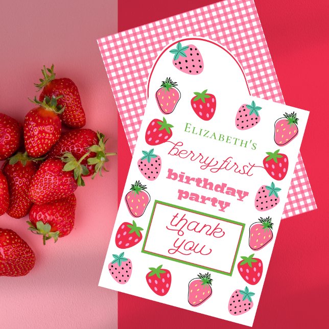 Carte De Remerciements Fraises Fille Berry Premier anniversaire fête (Strawberries Girl's Berry First Birthday Party Thank You Card)