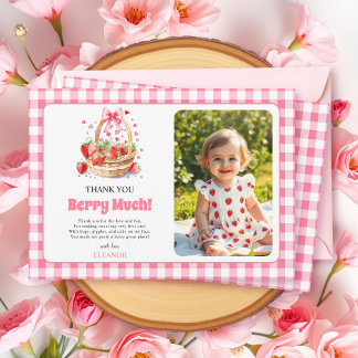 Carte De Remerciements Fraises, nœud rose Berry Premier Anniversaire phot