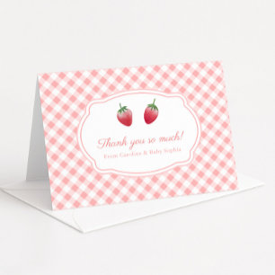 Carte De Remerciements Fraises Sucrées Fraises et Gingham Rose et Blanc