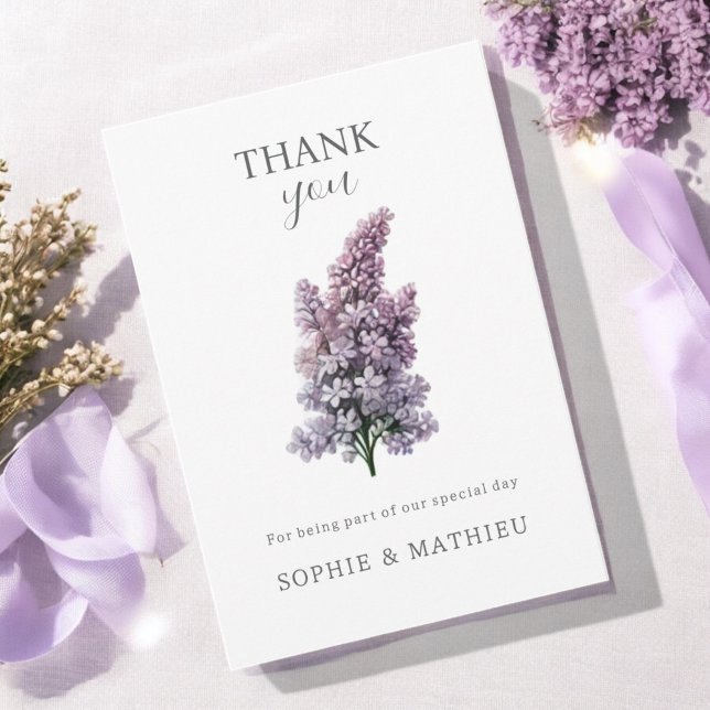 Carte De Remerciements Français Lilac Aquarelle Florale Élégante Printemp (Créateur téléchargé)