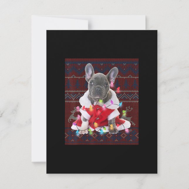 Carte De Remerciements French bulldog Christmas Lights Ugly Sweater Dog (Devant)