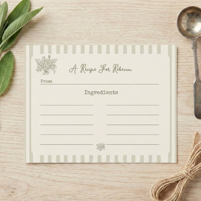 Carte De Remerciements Fresh off the Market Sage Green Bridal Recipe Card (Créateur téléchargé)
